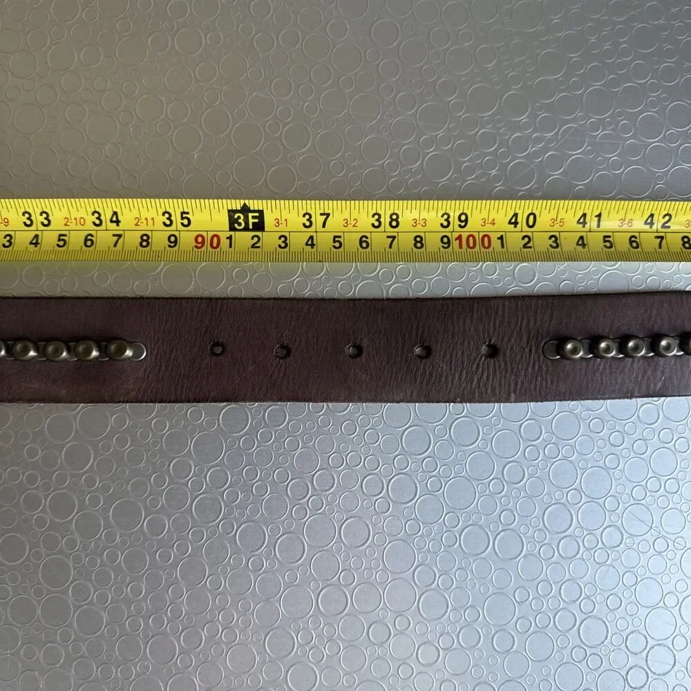 Replay Italian Leather Studded Belt Brown Bronze Steampunk Moto - Size 100 US 38
